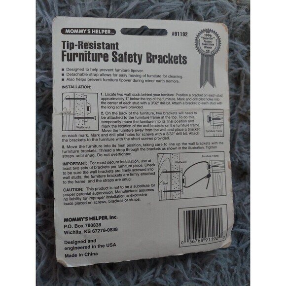 Furniture Safety Straps Brackets Kit Mommys Helper Tip Resistant 02263 NEW - Picture 6 of 7